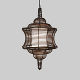 Curvy Ceiling Lamp Asia Rattan 1 Bulb Coffee Hanging Pendant Light with Inner White Tubular Shade Clearhalo 'Ceiling Lights' 'Pendant Lights' 'Pendants' Lighting' 380663