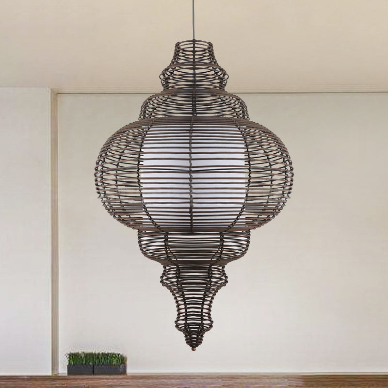 Chinese 1 Bulb Ceiling Lamp Coffee Gourd Hanging Light Fixture with Rattan Shade Clearhalo 'Ceiling Lights' 'Pendant Lights' 'Pendants' Lighting' 380668