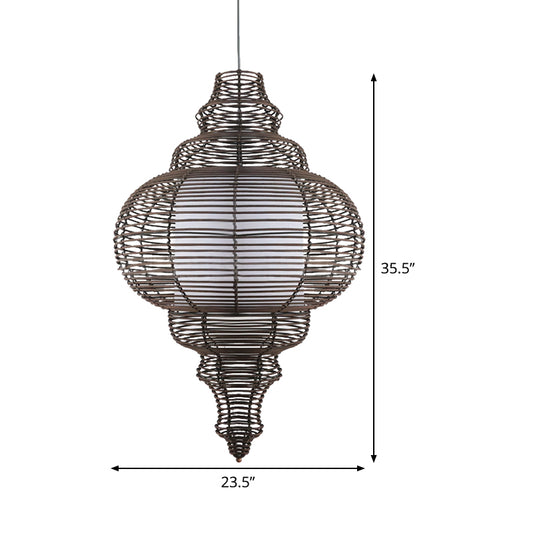 Chinese 1 Bulb Ceiling Lamp Coffee Gourd Hanging Light Fixture with Rattan Shade Clearhalo 'Ceiling Lights' 'Pendant Lights' 'Pendants' Lighting' 380671