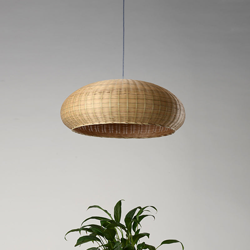 Handcrafted Bamboo Pendant Light Japanese 1 Bulb Flaxen Suspended Lighting Fixture Clearhalo 'Ceiling Lights' 'Pendant Lights' 'Pendants' Lighting' 380681