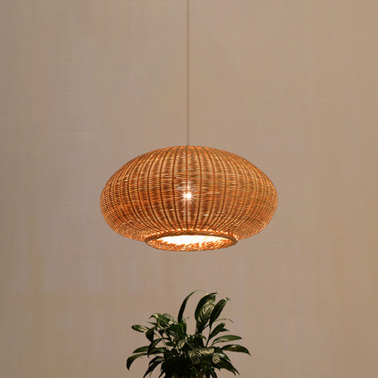 Flaxen Lantern Ceiling Lamp Asia 1 Head Bamboo Pendant Lighting Fixture for Dining Room Clearhalo 'Ceiling Lights' 'Pendant Lights' 'Pendants' Lighting' 380686