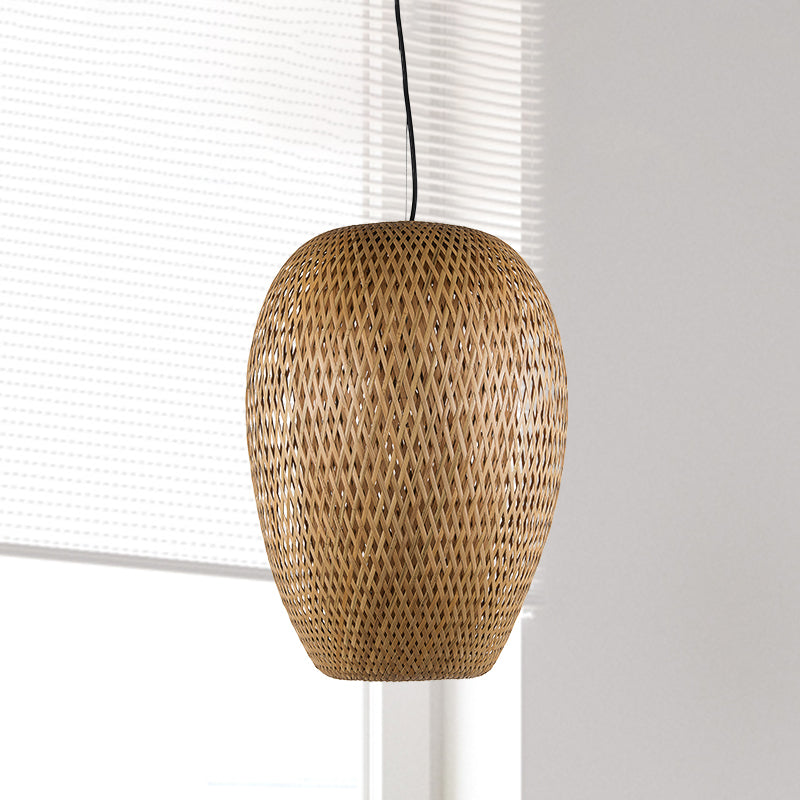 Japanese Hand Twisted Hanging Light Bamboo 1 Head Suspended Lighting Fixture in Brown Clearhalo 'Ceiling Lights' 'Pendant Lights' 'Pendants' Lighting' 380692