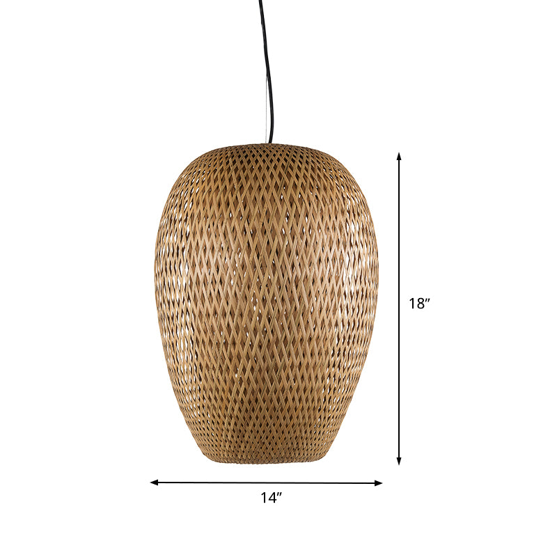 Japanese Hand Twisted Hanging Light Bamboo 1 Head Suspended Lighting Fixture in Brown Clearhalo 'Ceiling Lights' 'Pendant Lights' 'Pendants' Lighting' 380695