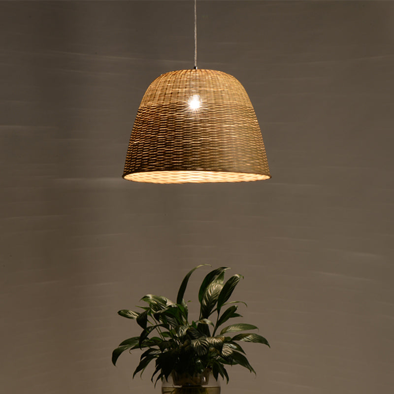 1 Head Tearoom Ceiling Lamp Asian Flaxen Hanging Light Fixture with Domed Bamboo Shade Clearhalo 'Ceiling Lights' 'Pendant Lights' 'Pendants' Lighting' 380696