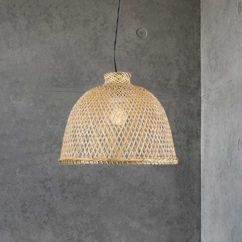 Chinese 1 Head Down Lighting Beige Bowl Ceiling Pendant Light with Bamboo Shade Beige Clearhalo 'Ceiling Lights' 'Pendant Lights' 'Pendants' Lighting' 380701_7b12258a-4dfd-4900-940b-9425dadf476e