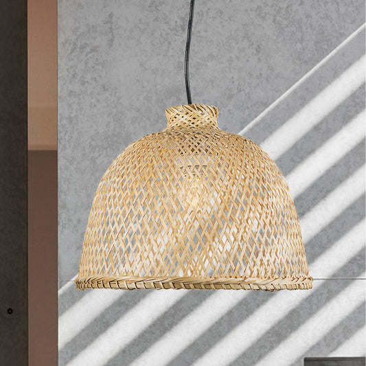 Chinese 1 Head Down Lighting Beige Bowl Ceiling Pendant Light with Bamboo Shade Clearhalo 'Ceiling Lights' 'Pendant Lights' 'Pendants' Lighting' 380702