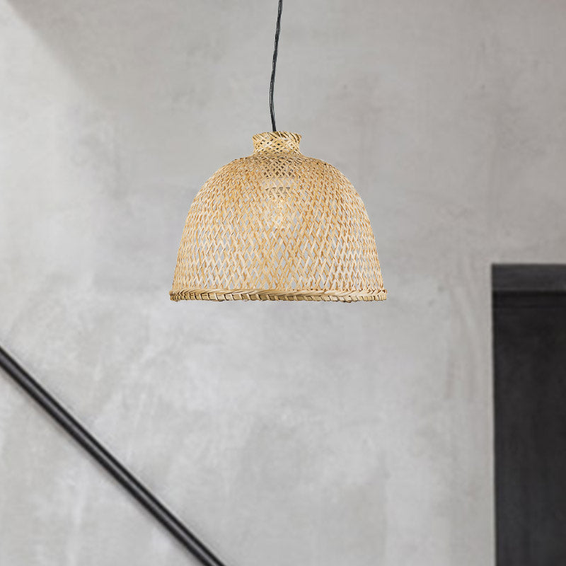 Chinese 1 Head Down Lighting Beige Bowl Ceiling Pendant Light with Bamboo Shade Clearhalo 'Ceiling Lights' 'Pendant Lights' 'Pendants' Lighting' 380703