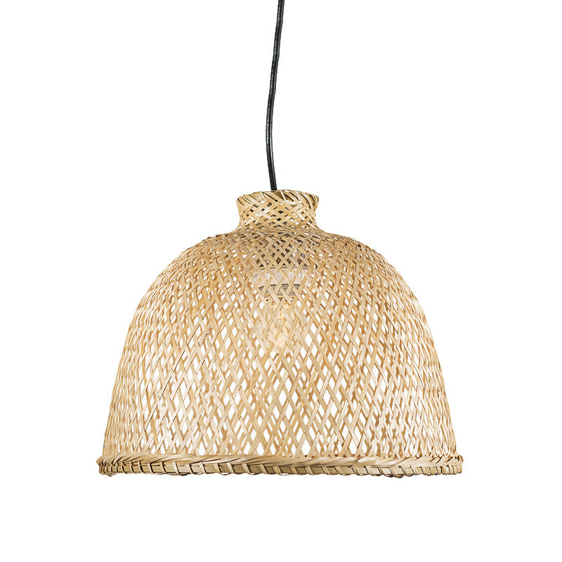 Chinese 1 Head Down Lighting Beige Bowl Ceiling Pendant Light with Bamboo Shade Clearhalo 'Ceiling Lights' 'Pendant Lights' 'Pendants' Lighting' 380704