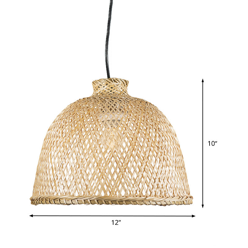 Chinese 1 Head Down Lighting Beige Bowl Ceiling Pendant Light with Bamboo Shade Clearhalo 'Ceiling Lights' 'Pendant Lights' 'Pendants' Lighting' 380705