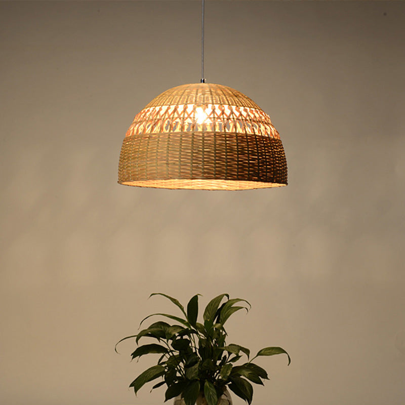 Bamboo Hemisphere Pendant Light Chinese 1 Head Ceiling Suspension Lamp in Flaxen Clearhalo 'Ceiling Lights' 'Pendant Lights' 'Pendants' Lighting' 380706