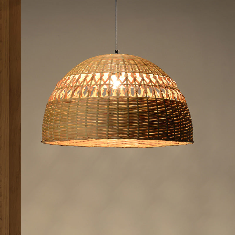 Bamboo Hemisphere Pendant Light Chinese 1 Head Ceiling Suspension Lamp in Flaxen Clearhalo 'Ceiling Lights' 'Pendant Lights' 'Pendants' Lighting' 380707