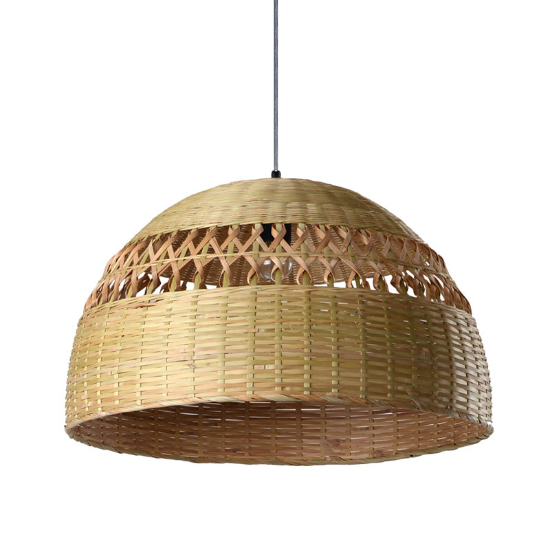 Bamboo Hemisphere Pendant Light Chinese 1 Head Ceiling Suspension Lamp in Flaxen Clearhalo 'Ceiling Lights' 'Pendant Lights' 'Pendants' Lighting' 380708