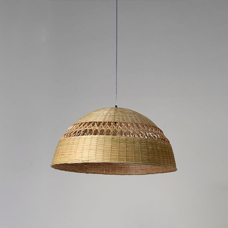 Bamboo Hemisphere Pendant Light Chinese 1 Head Ceiling Suspension Lamp in Flaxen Clearhalo 'Ceiling Lights' 'Pendant Lights' 'Pendants' Lighting' 380709