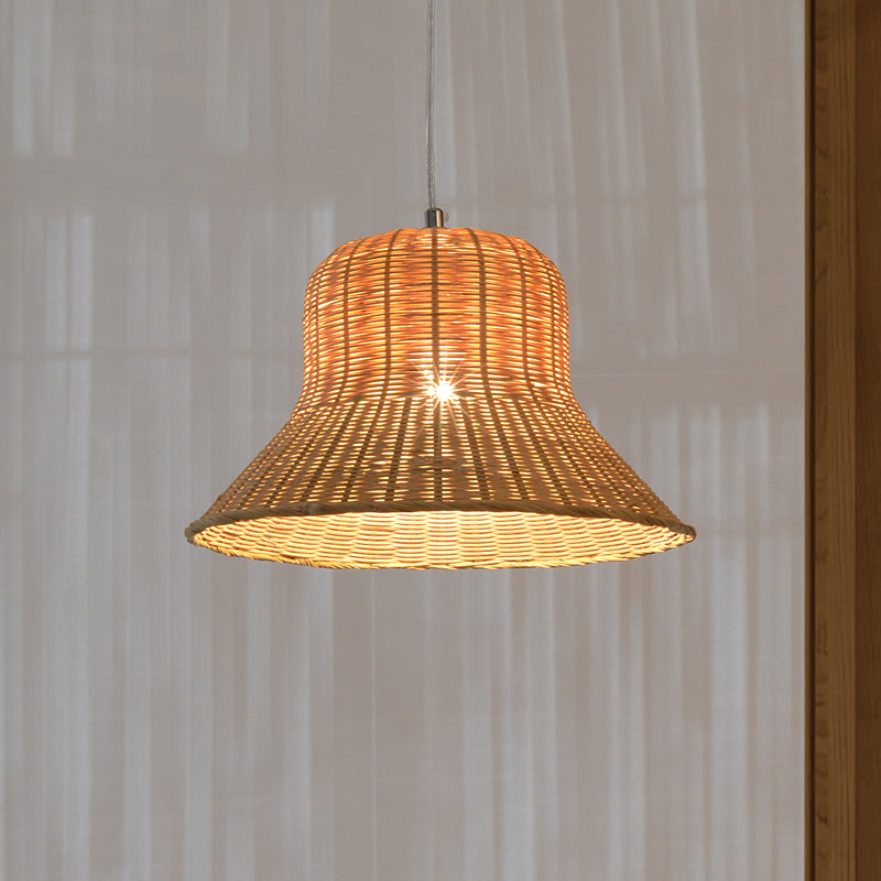 Beige Flared Hanging Lamp Japanese 1 Head Bamboo Pendant Light Fixture for Bedroom Clearhalo 'Ceiling Lights' 'Pendant Lights' 'Pendants' Lighting' 380712