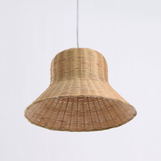 Beige Flared Hanging Lamp Japanese 1 Head Bamboo Pendant Light Fixture for Bedroom Clearhalo 'Ceiling Lights' 'Pendant Lights' 'Pendants' Lighting' 380714