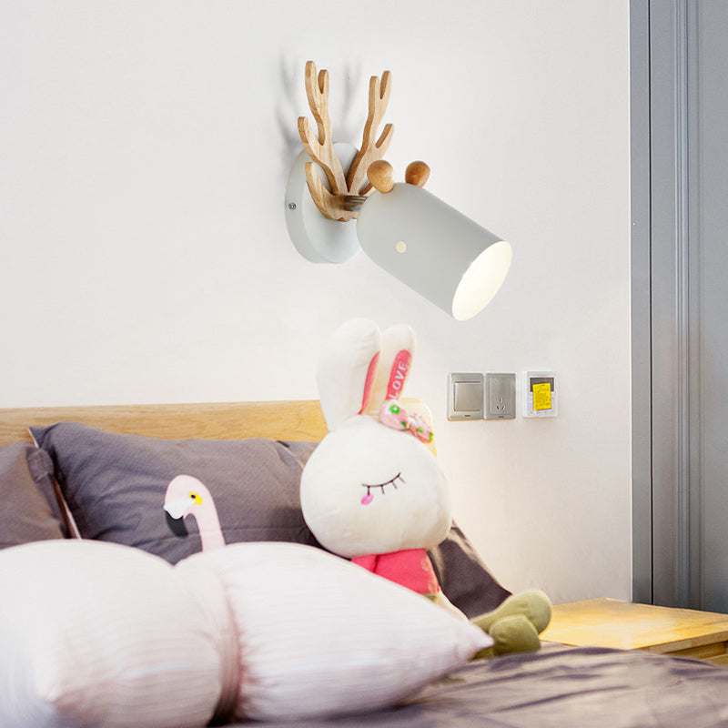 Antler Decorative Wall Mount Lamp Modernist Metal 1 Bulb Gray/White/Green Cylinder Wall Sconce Lighting for Bedroom White Clearhalo 'Modern wall lights' 'Modern' 'Wall Lamps & Sconces' 'Wall Lights' Lighting' 380721