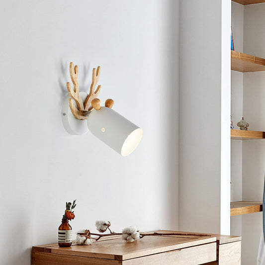 Antler Decorative Wall Mount Lamp Modernist Metal 1 Bulb Gray/White/Green Cylinder Wall Sconce Lighting for Bedroom Clearhalo 'Modern wall lights' 'Modern' 'Wall Lamps & Sconces' 'Wall Lights' Lighting' 380722