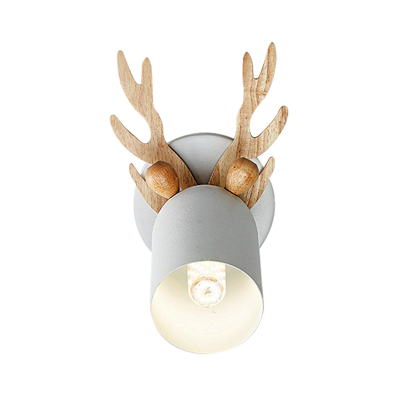 Antler Decorative Wall Mount Lamp Modernist Metal 1 Bulb Gray/White/Green Cylinder Wall Sconce Lighting for Bedroom Clearhalo 'Modern wall lights' 'Modern' 'Wall Lamps & Sconces' 'Wall Lights' Lighting' 380723