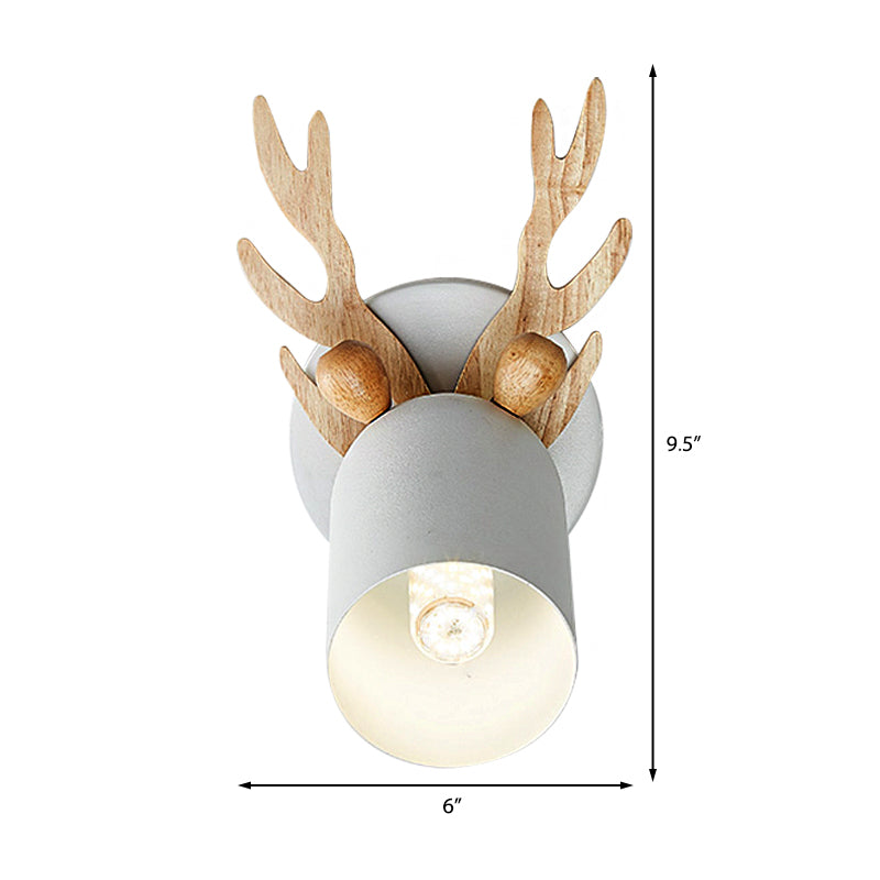 Antler Decorative Wall Mount Lamp Modernist Metal 1 Bulb Gray/White/Green Cylinder Wall Sconce Lighting for Bedroom Clearhalo 'Modern wall lights' 'Modern' 'Wall Lamps & Sconces' 'Wall Lights' Lighting' 380724