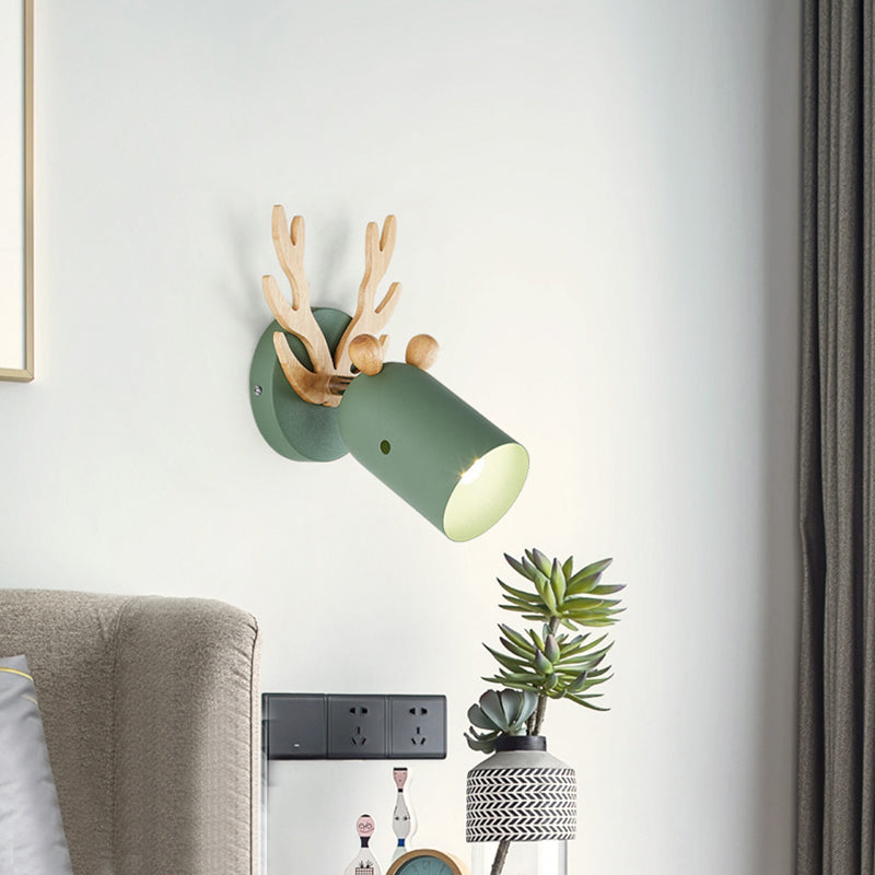 Antler Decorative Wall Mount Lamp Modernist Metal 1 Bulb Gray/White/Green Cylinder Wall Sconce Lighting for Bedroom Green Clearhalo 'Modern wall lights' 'Modern' 'Wall Lamps & Sconces' 'Wall Lights' Lighting' 380725