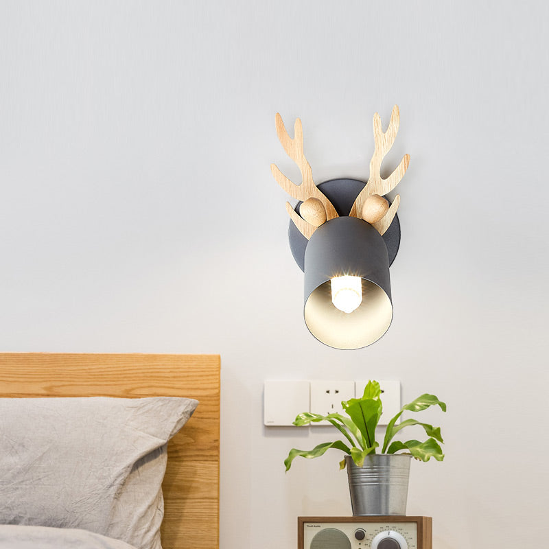 Antler Decorative Wall Mount Lamp Modernist Metal 1 Bulb Gray/White/Green Cylinder Wall Sconce Lighting for Bedroom Grey Clearhalo 'Modern wall lights' 'Modern' 'Wall Lamps & Sconces' 'Wall Lights' Lighting' 380727