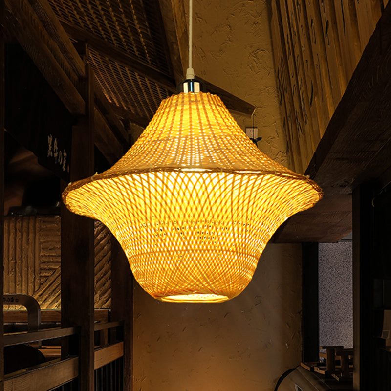 Hand-Woven Pendant Lighting Chinese Bamboo 1 Bulb Ceiling Suspension Lamp in Beige Clearhalo 'Ceiling Lights' 'Pendant Lights' 'Pendants' Lighting' 380747