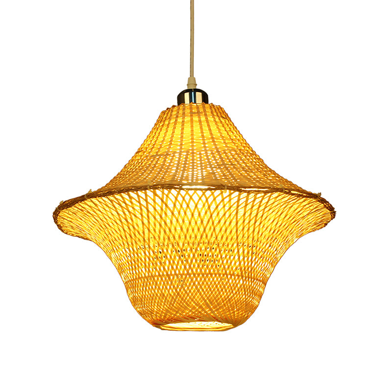 Hand-Woven Pendant Lighting Chinese Bamboo 1 Bulb Ceiling Suspension Lamp in Beige Clearhalo 'Ceiling Lights' 'Pendant Lights' 'Pendants' Lighting' 380749