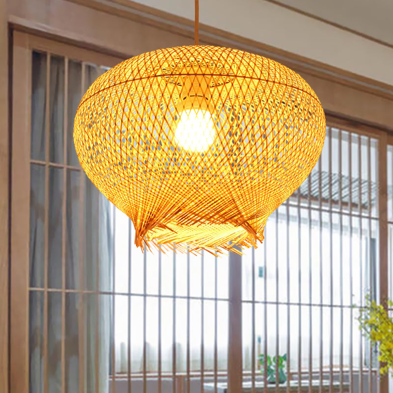 Bamboo Lantern Hanging Lamp Chinese 1 Head Beige Ceiling Pendant Light for Living Room Clearhalo 'Ceiling Lights' 'Pendant Lights' 'Pendants' Lighting' 380756