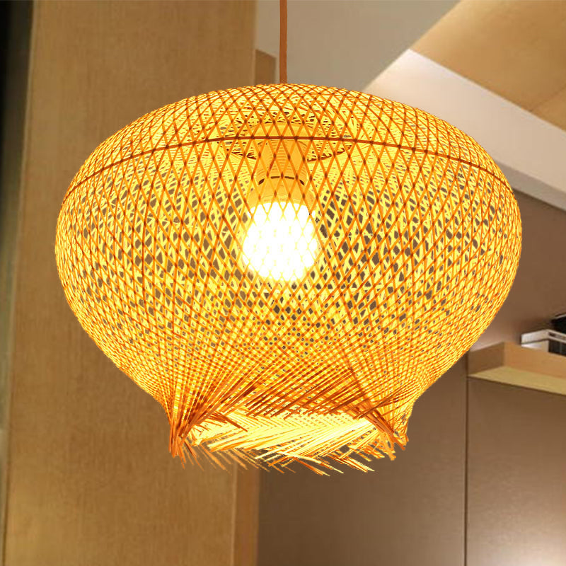 Bamboo Lantern Hanging Lamp Chinese 1 Head Beige Ceiling Pendant Light for Living Room Clearhalo 'Ceiling Lights' 'Pendant Lights' 'Pendants' Lighting' 380757