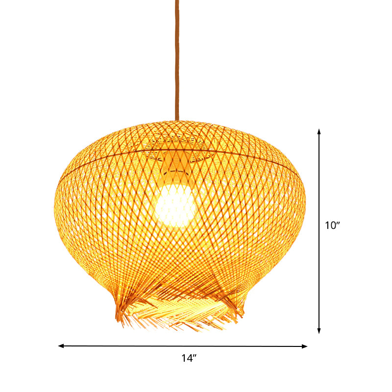 Bamboo Lantern Hanging Lamp Chinese 1 Head Beige Ceiling Pendant Light for Living Room Clearhalo 'Ceiling Lights' 'Pendant Lights' 'Pendants' Lighting' 380760