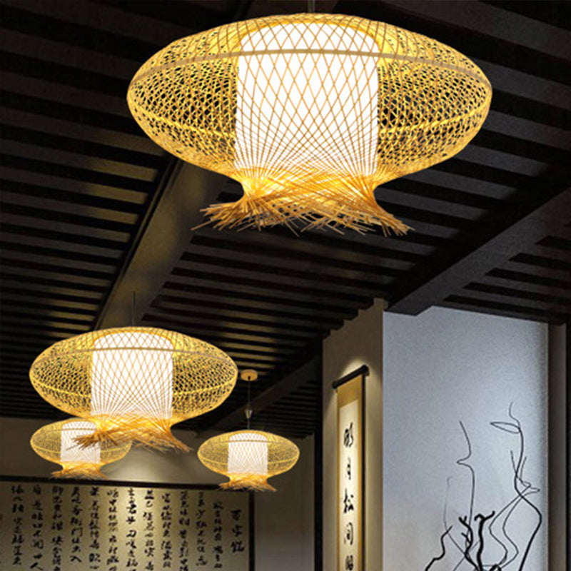 Oval Pendant Lamp Asia Bamboo 1 Bulb Khaki Ceiling Hanging Light with Inner Cylinder White Shade Khaki Clearhalo 'Ceiling Lights' 'Pendant Lights' 'Pendants' Lighting' 380771_9d5eff46-ddec-436f-a8a0-78a7ace24355