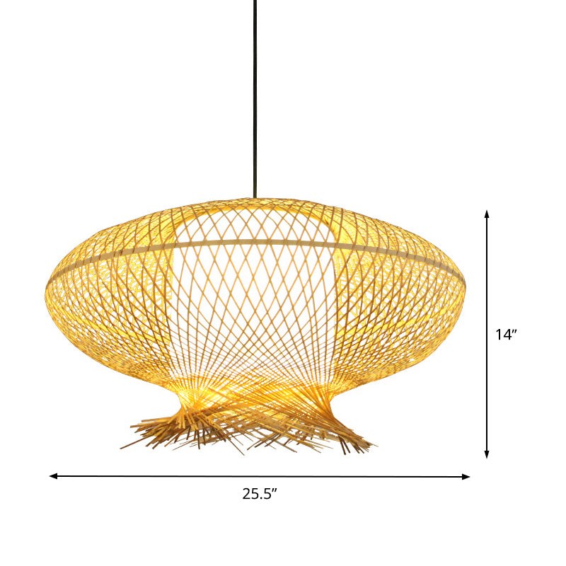 Oval Pendant Lamp Asia Bamboo 1 Bulb Khaki Ceiling Hanging Light with Inner Cylinder White Shade Clearhalo 'Ceiling Lights' 'Pendant Lights' 'Pendants' Lighting' 380775