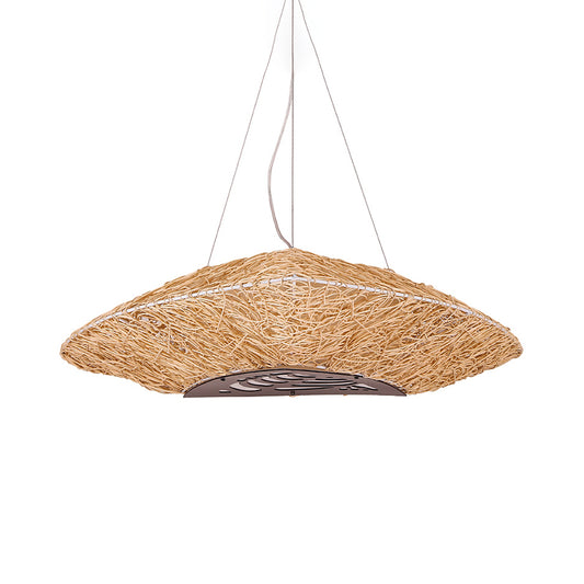 Hand-Worked Ceiling Chandelier Japanese Bamboo 3 Heads Hanging Pendant Light in Beige Clearhalo 'Ceiling Lights' 'Chandeliers' Lighting' options 380784