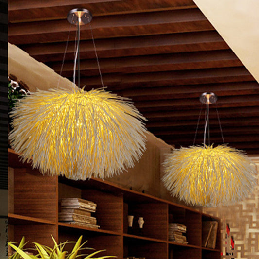 Beige Oval Pendant Lighting Chinese 1 Bulb Rattan Hanging Ceiling Light for Restaurant Clearhalo 'Ceiling Lights' 'Pendant Lights' 'Pendants' Lighting' 380786