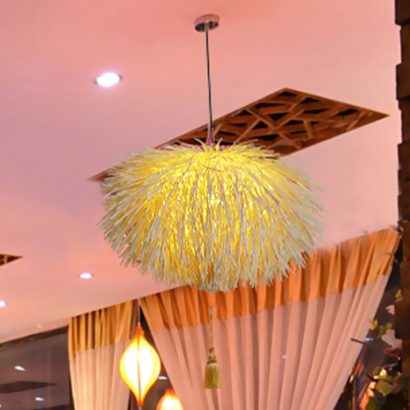 Beige Oval Pendant Lighting Chinese 1 Bulb Rattan Hanging Ceiling Light for Restaurant Clearhalo 'Ceiling Lights' 'Pendant Lights' 'Pendants' Lighting' 380787