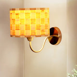 Wood Drum Wall Lighting Chinese 1 Head Beige Sconce Light Fixture with Metal Curved Arm Clearhalo 'Wall Lamps & Sconces' 'Wall Lights' Lighting' 380821