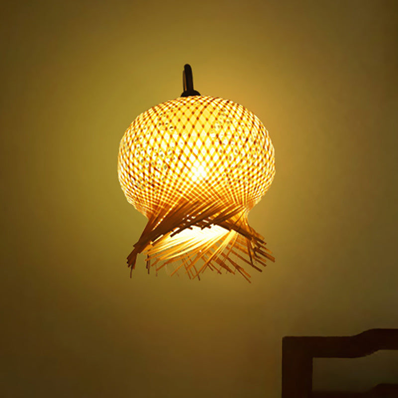 Bamboo Hand Woven Sconce Asia 1 Head Wall Mount Lamp in Flaxen with Metal Goosenesk Arm Flaxen Clearhalo 'Wall Lamps & Sconces' 'Wall Lights' Lighting' 380858