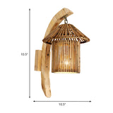1 Head Restaurant Wall Lamp Asian Wood Sconce Light Fixture with Tower Bamboo Shade Clearhalo 'Wall Lamps & Sconces' 'Wall Lights' Lighting' 380917