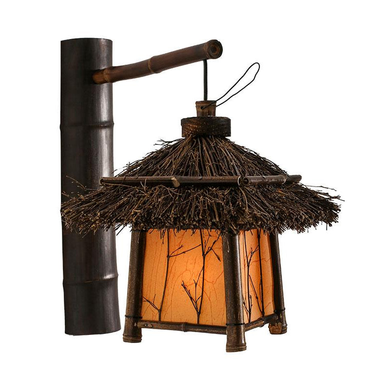 Japanese Hand-Worked Wall Lighting Bamboo 1 Bulb Sconce Light Fixture in Brown for Tearoom Clearhalo 'Wall Lamps & Sconces' 'Wall Lights' Lighting' 380947