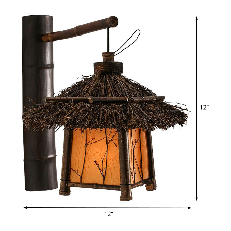 Japanese Hand-Worked Wall Lighting Bamboo 1 Bulb Sconce Light Fixture in Brown for Tearoom Clearhalo 'Wall Lamps & Sconces' 'Wall Lights' Lighting' 380948