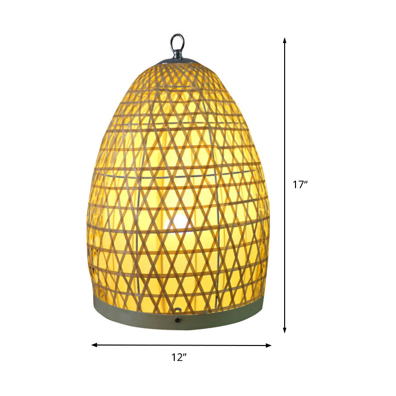 Japanese 1 Bulb Small Desk Lamp Beige Hand-Woven Task Lighting with Bamboo Shade Clearhalo 'Lamps' 'Table Lamps' Lighting' 380995