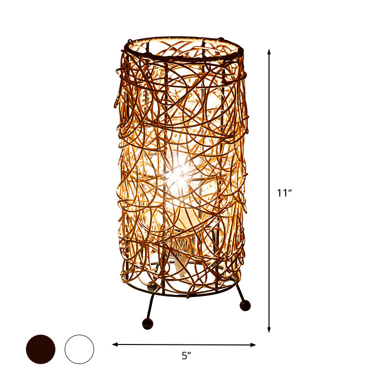 Chinese Cylindrical Desk Light Bamboo 1 Bulb Task Lighting in White/Coffee for Living Room Clearhalo 'Lamps' 'Table Lamps' Lighting' 381005