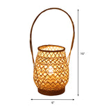 Bamboo Lantern Task Lighting Chinese 1 Head Flaxen Small Desk Lamp with Curved Arm Clearhalo 'Lamps' 'Table Lamps' Lighting' 381032