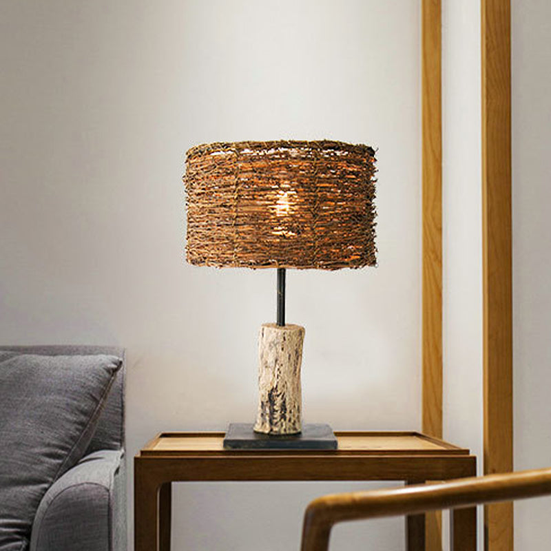 Cylinder Small Desk Lamp Asian Bamboo 1 Head Brown Task Lighting for Living Room Brown Clearhalo 'Lamps' 'Table Lamps' Lighting' 381033