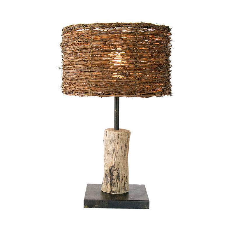 Cylinder Small Desk Lamp Asian Bamboo 1 Head Brown Task Lighting for Living Room Clearhalo 'Lamps' 'Table Lamps' Lighting' 381035