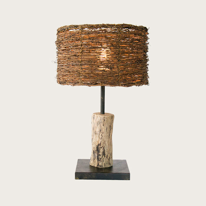 Cylinder Small Desk Lamp Asian Bamboo 1 Head Brown Task Lighting for Living Room Clearhalo 'Lamps' 'Table Lamps' Lighting' 381036