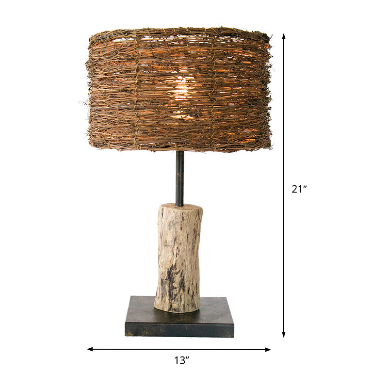 Cylinder Small Desk Lamp Asian Bamboo 1 Head Brown Task Lighting for Living Room Clearhalo 'Lamps' 'Table Lamps' Lighting' 381037