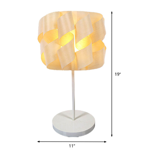 1 Bulb Twist Task Lighting Japanese Wood Small Desk Lamp in Beige for Living Room Clearhalo 'Lamps' 'Table Lamps' Lighting' 381067