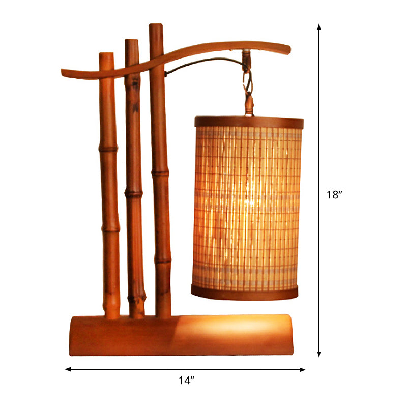 Bamboo Barrel Desk Lamp Chinese 1 Head Red Brown Task Light with Half-Cylinder Base Clearhalo 'Lamps' 'Table Lamps' Lighting' 381077