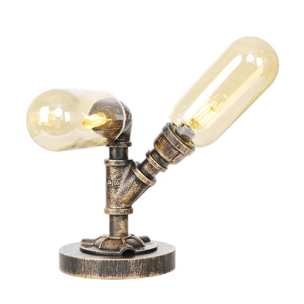 Industrial Oval Shade Desk Light 2-Bulb Clear/Amber Glass Table Lamp in Aged Bronze for Living Room Clearhalo 'Lamps' 'Table Lamps' Lighting' 381193